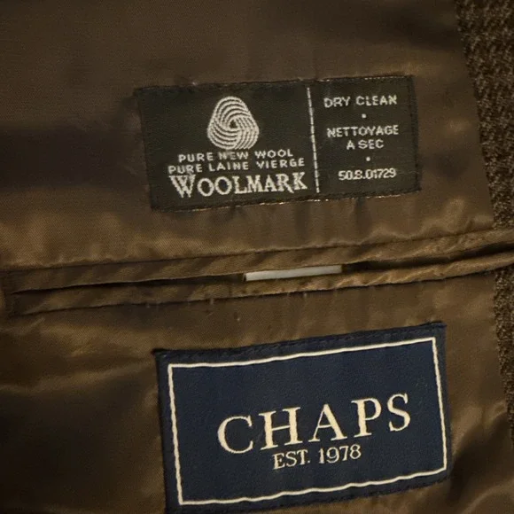 Chaps Mens 40R Houndstooth New Wool Sport Coat Blazer 2 Button Career Brown Fall - Picture 5 of 8